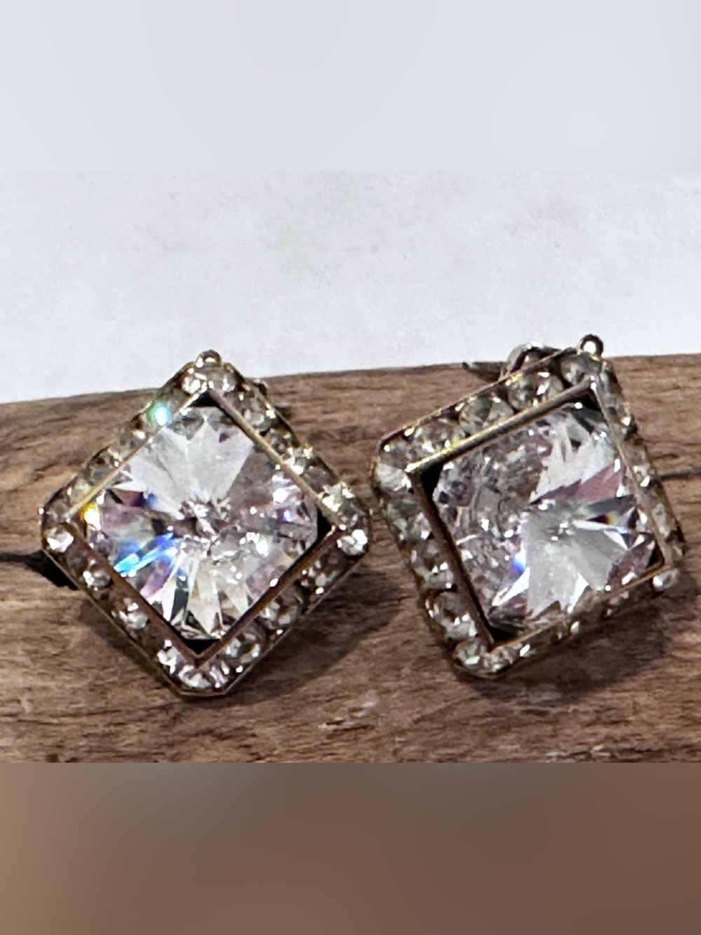 Crystal Square Halo Clip-On Earrings - Clear/Gold